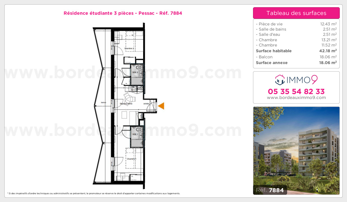 Plan et surfaces, Programme neuf Pessac Référence n° 7884