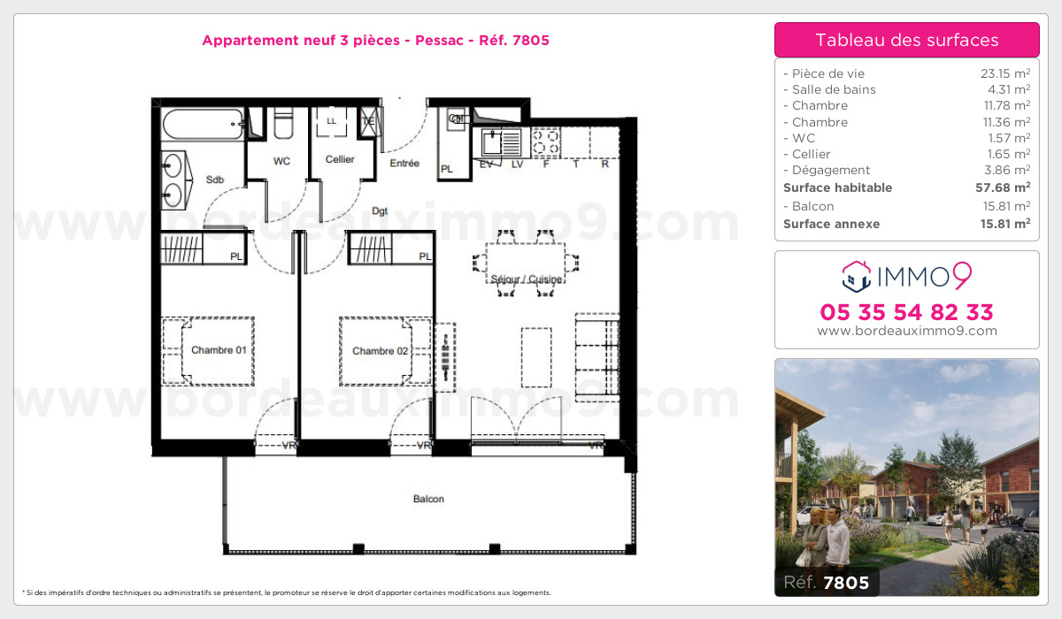 Plan et surfaces, Programme neuf Pessac Référence n° 7805