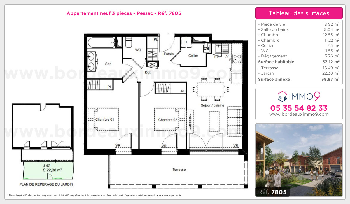Plan et surfaces, Programme neuf Pessac Référence n° 7805