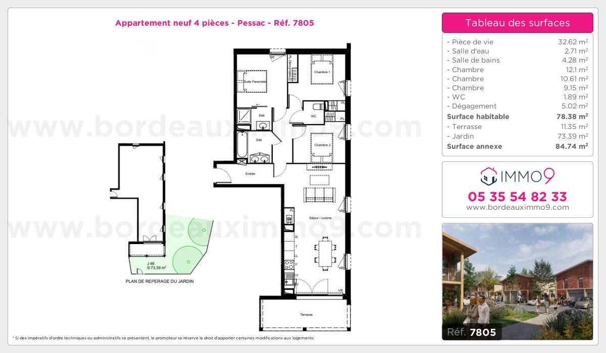 Plan et surfaces, Programme neuf Pessac Référence n° 7805