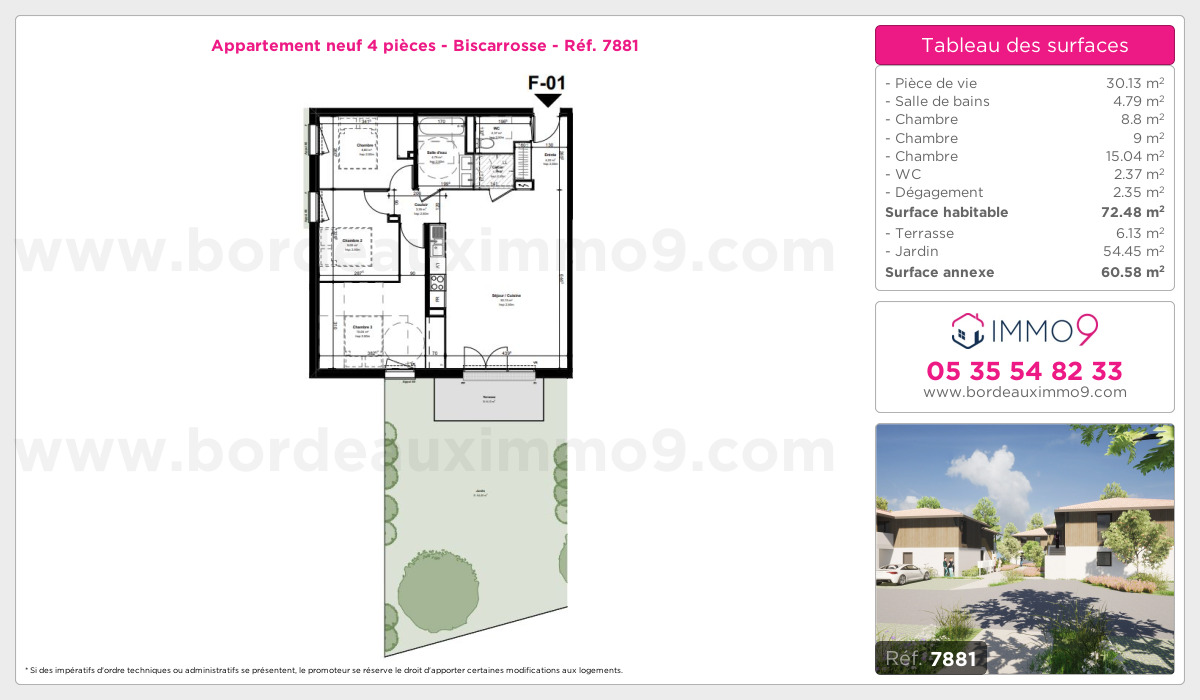 Plan et surfaces, Programme neuf Biscarrosse Référence n° 7881