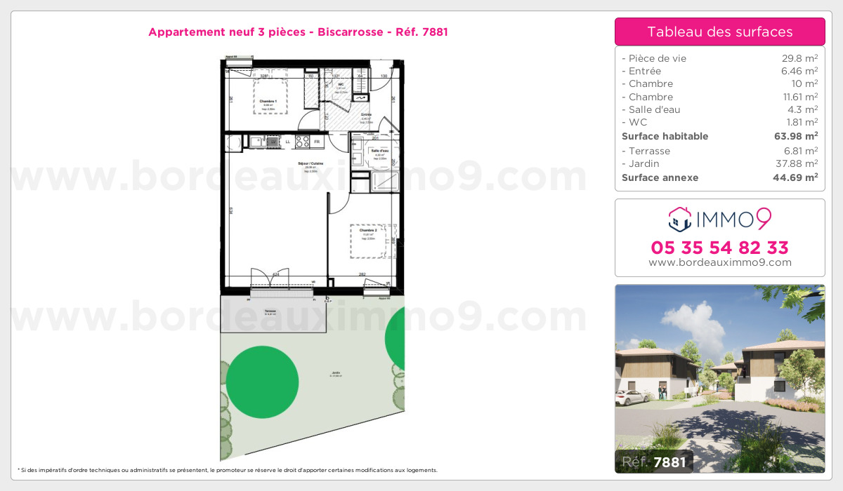 Plan et surfaces, Programme neuf Biscarrosse Référence n° 7881