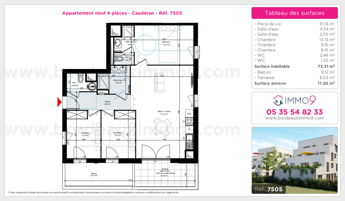 Plan et surfaces, Programme neuf Bordeaux : Caudéran Référence n° 7505