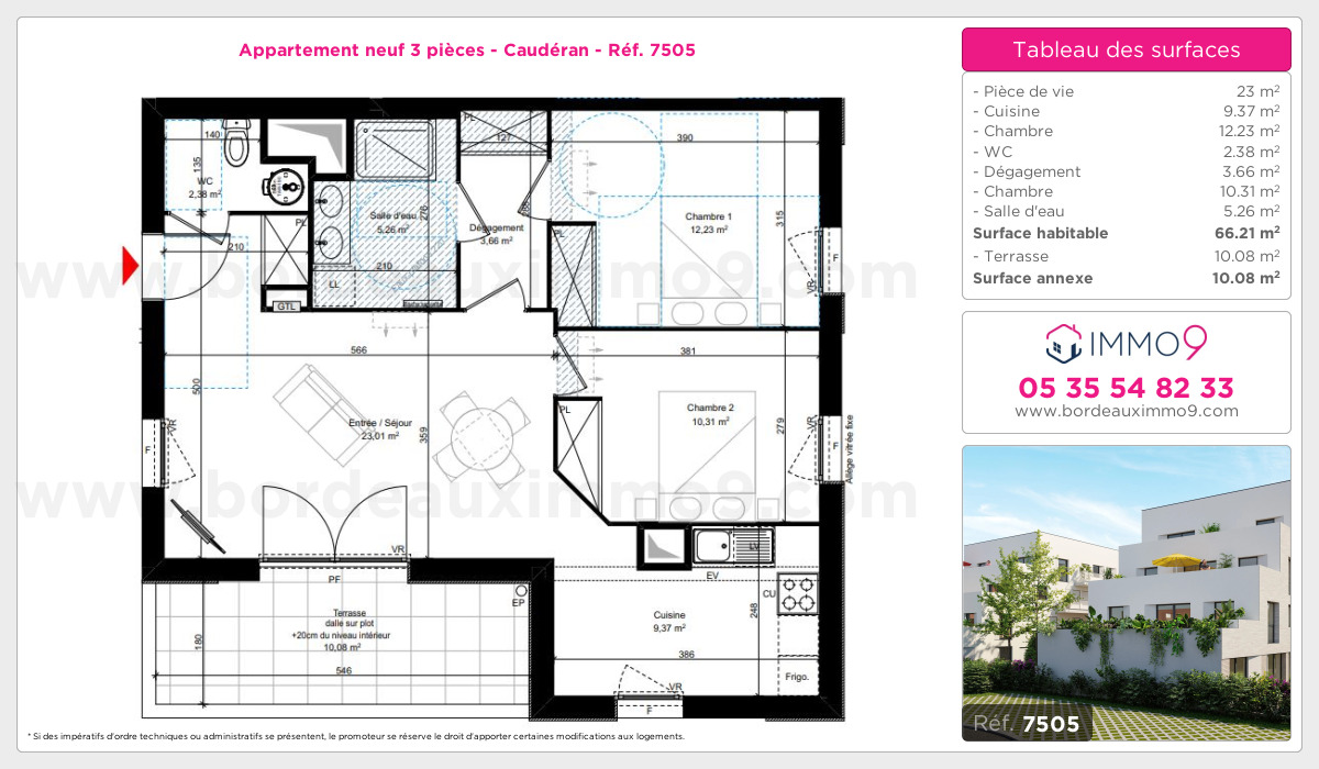 Plan et surfaces, Programme neuf Bordeaux : Caudéran Référence n° 7505