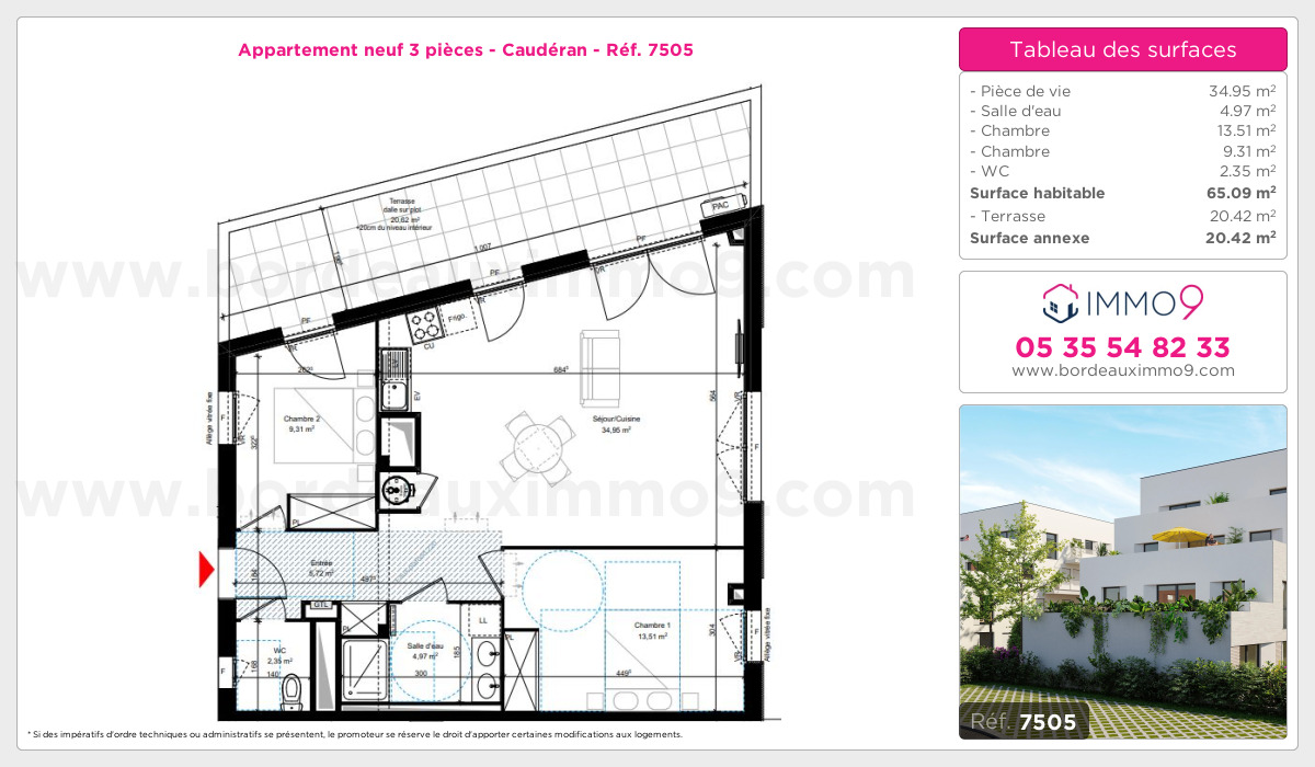 Plan et surfaces, Programme neuf Bordeaux : Caudéran Référence n° 7505