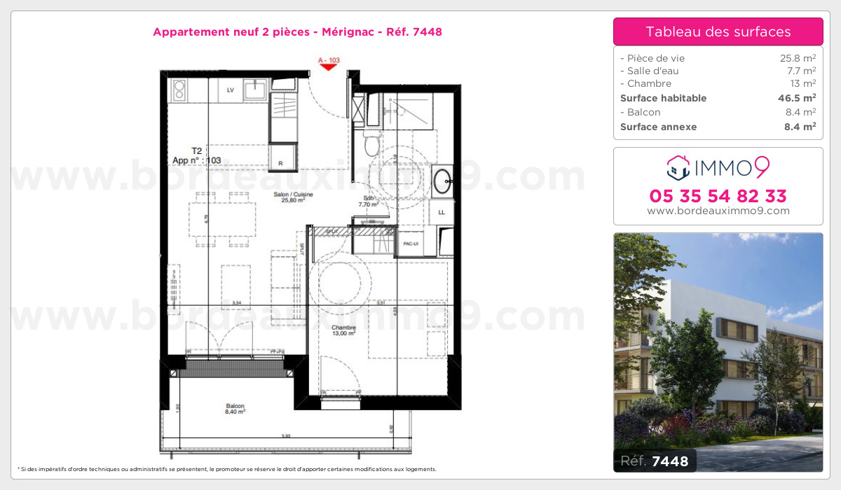 Plan et surfaces, Programme neuf Mérignac Référence n° 7448