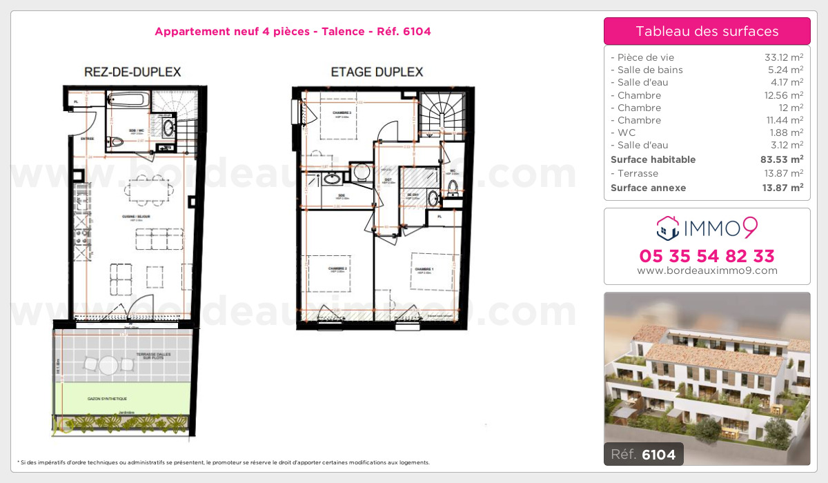Plan et surfaces, Programme neuf Talence Référence n° 6104