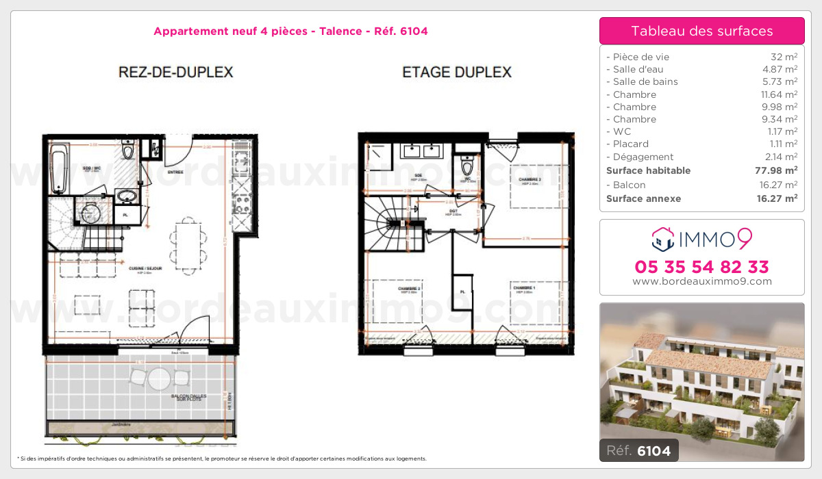 Plan et surfaces, Programme neuf Talence Référence n° 6104