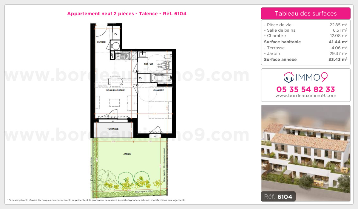 Plan et surfaces, Programme neuf Talence Référence n° 6104