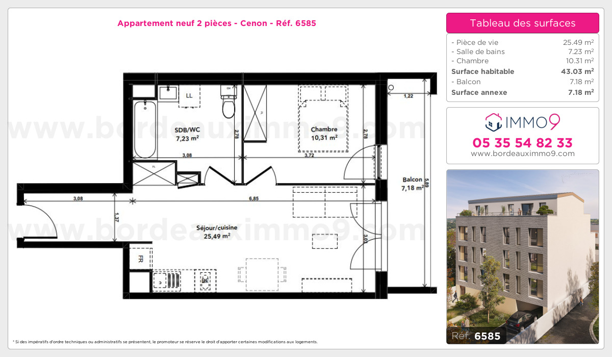 Plan et surfaces, Programme neuf Cenon Référence n° 6585