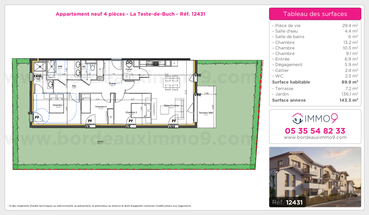 Plan et surfaces, Programme neuf Teste-de-Buch Référence n° 12431