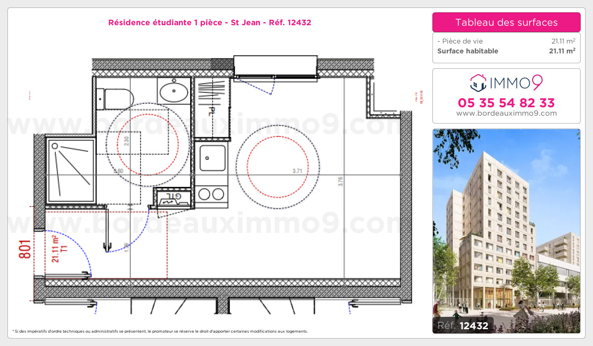 Plan et surfaces, Programme neuf Bordeaux : St Jean Référence n° 12432