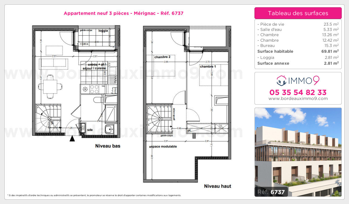 Plan et surfaces, Programme neuf Mérignac Référence n° 6737