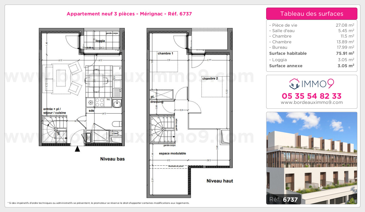 Plan et surfaces, Programme neuf Mérignac Référence n° 6737