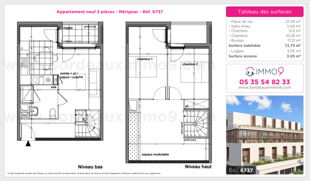 Plan et surfaces, Programme neuf Mérignac Référence n° 6737