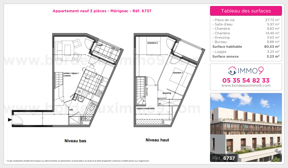 Plan et surfaces, Programme neuf Mérignac Référence n° 6737