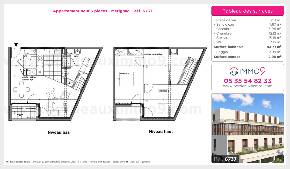 Plan et surfaces, Programme neuf Mérignac Référence n° 6737