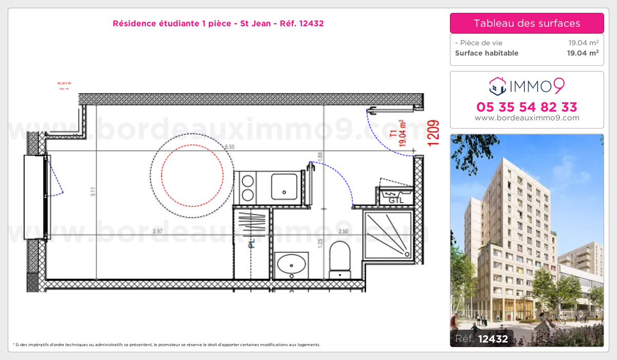 Plan et surfaces, Programme neuf Bordeaux : St Jean Référence n° 12432