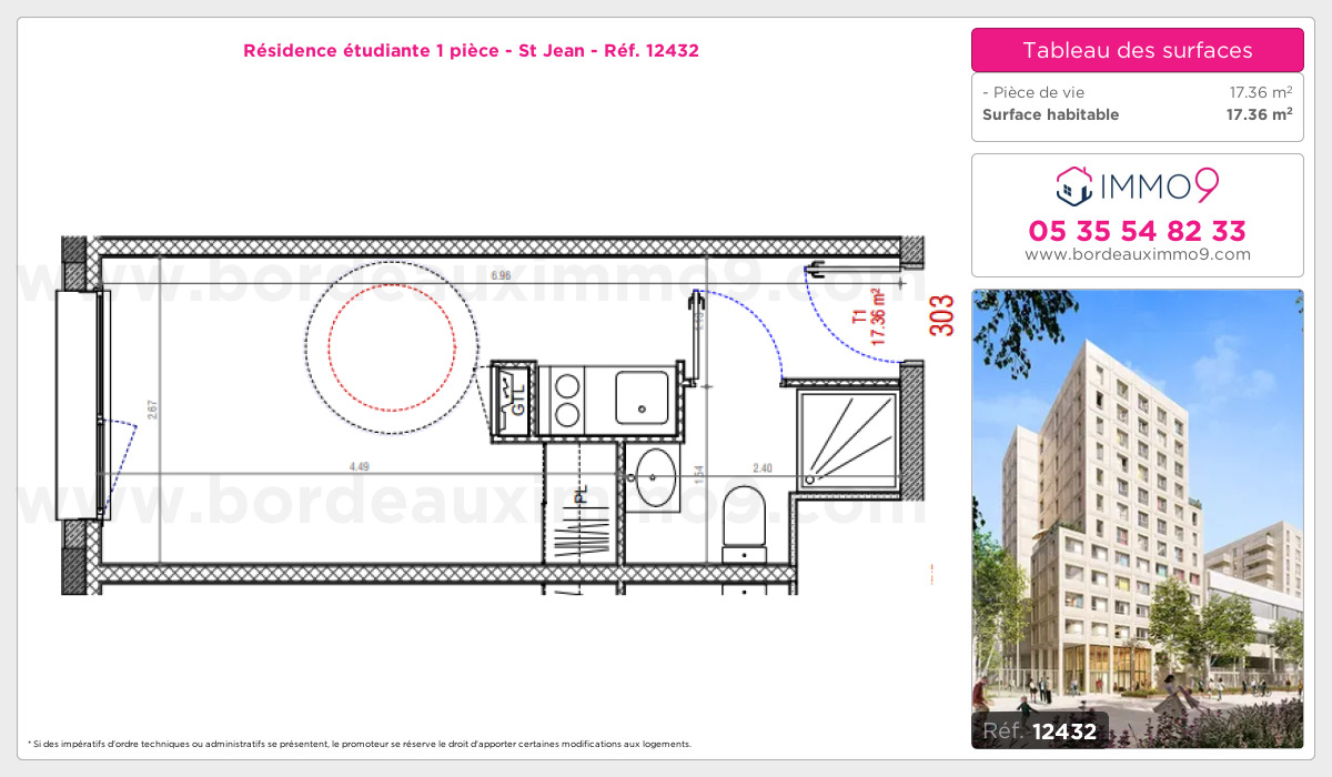 Plan et surfaces, Programme neuf Bordeaux : St Jean Référence n° 12432