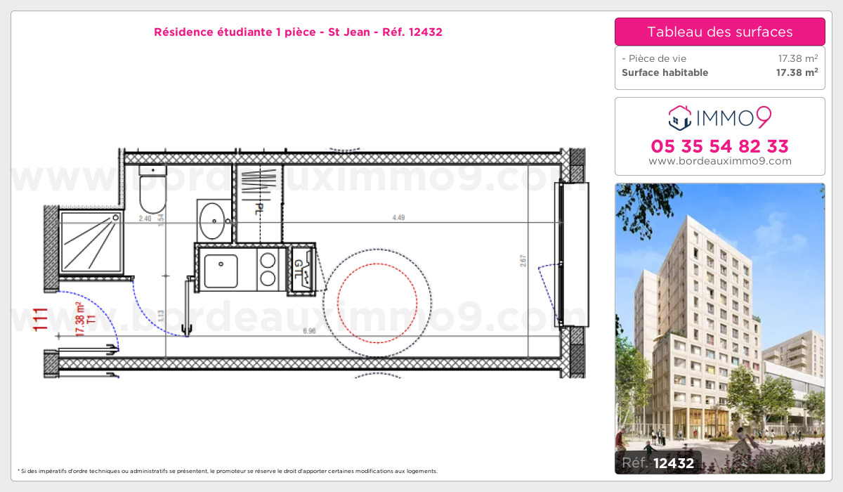 Plan et surfaces, Programme neuf Bordeaux : St Jean Référence n° 12432
