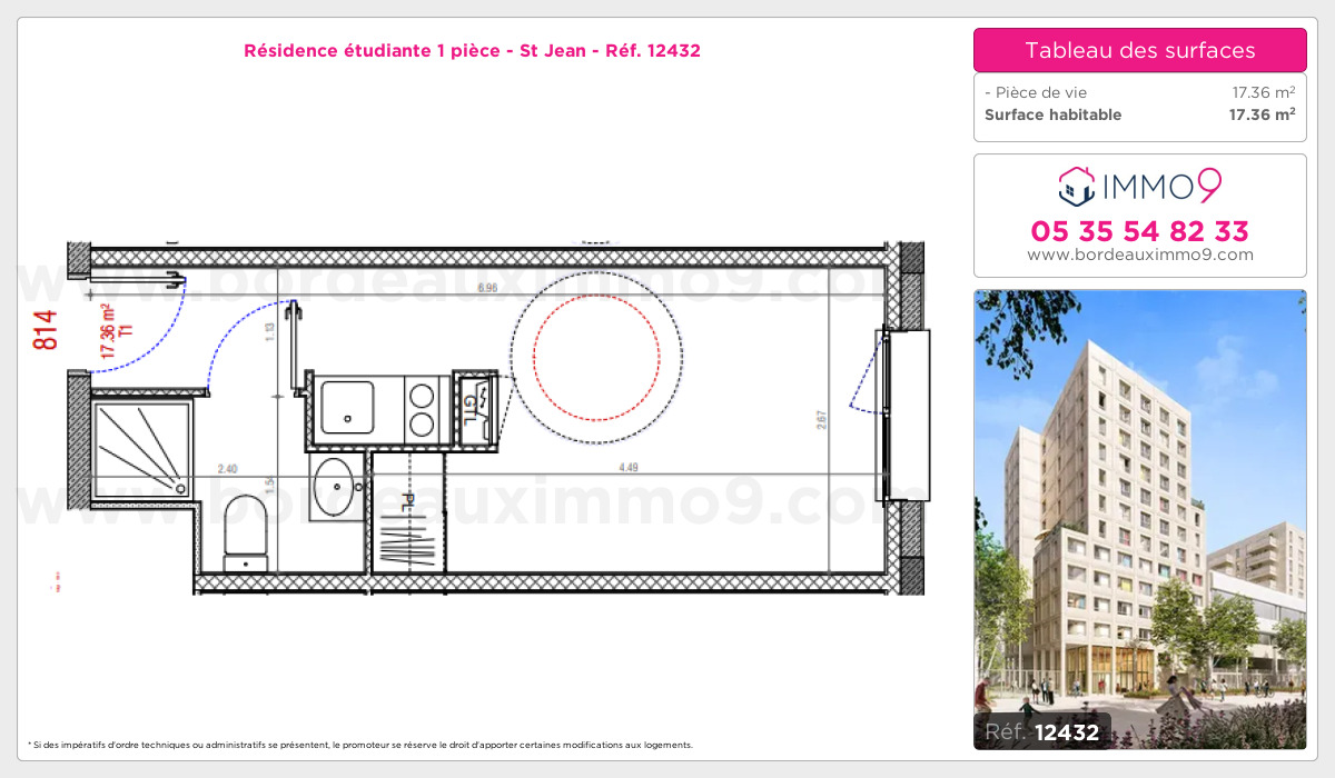 Plan et surfaces, Programme neuf Bordeaux : St Jean Référence n° 12432