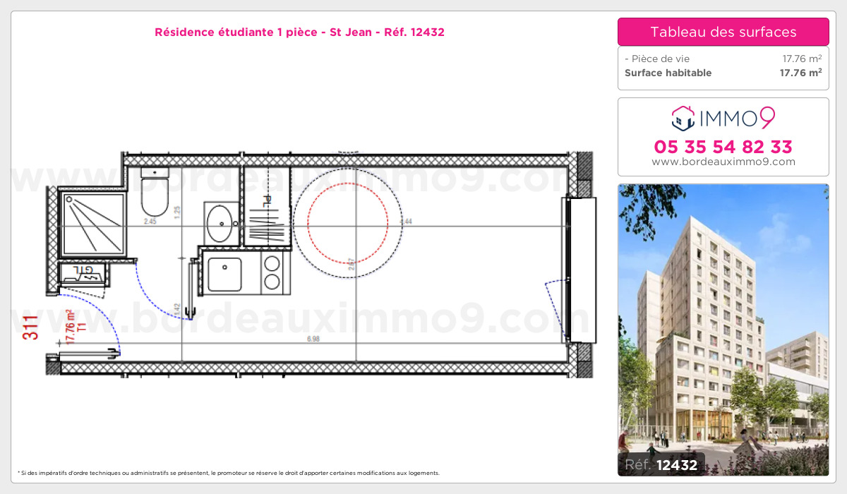 Plan et surfaces, Programme neuf Bordeaux : St Jean Référence n° 12432