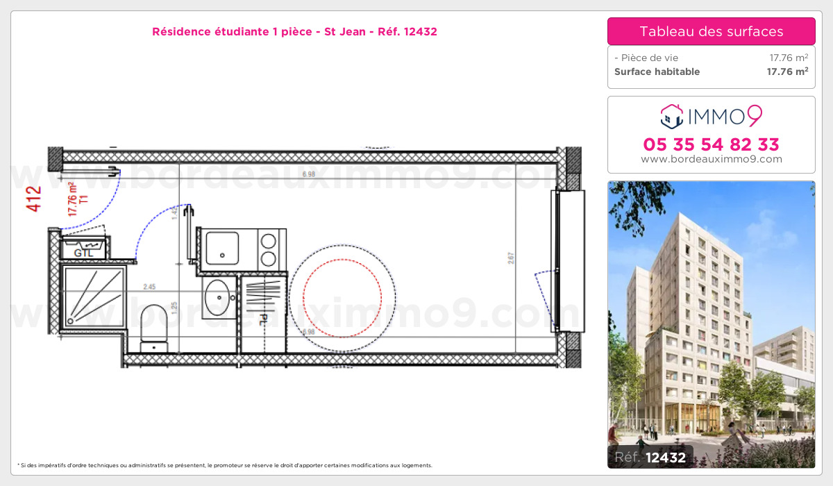 Plan et surfaces, Programme neuf Bordeaux : St Jean Référence n° 12432