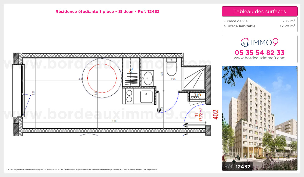 Plan et surfaces, Programme neuf Bordeaux : St Jean Référence n° 12432