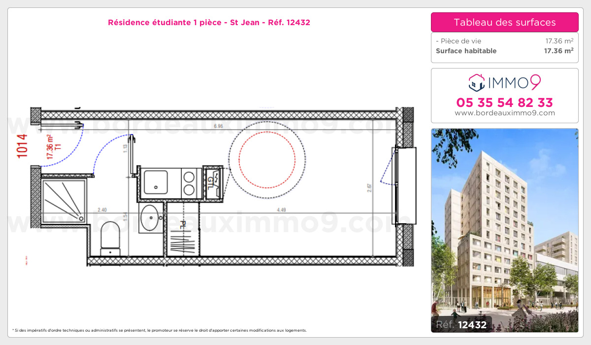 Plan et surfaces, Programme neuf Bordeaux : St Jean Référence n° 12432
