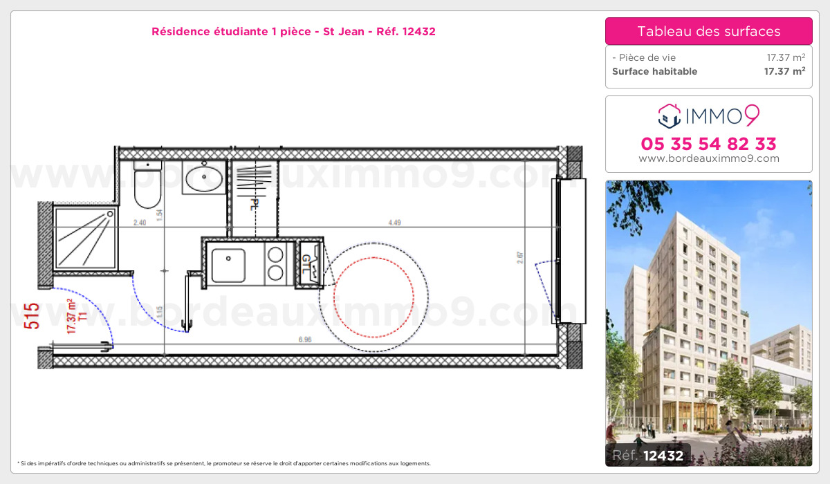 Plan et surfaces, Programme neuf Bordeaux : St Jean Référence n° 12432