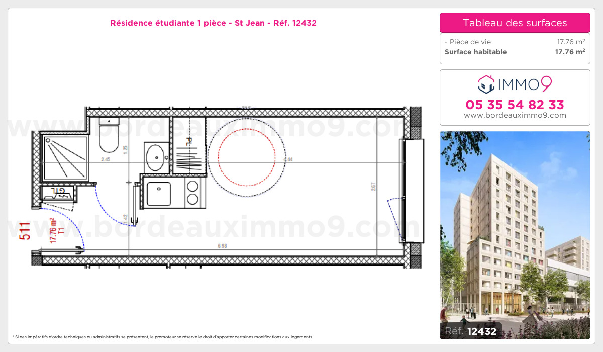 Plan et surfaces, Programme neuf Bordeaux : St Jean Référence n° 12432