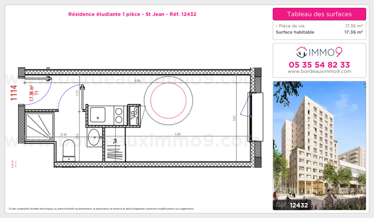 Plan et surfaces, Programme neuf Bordeaux : St Jean Référence n° 12432