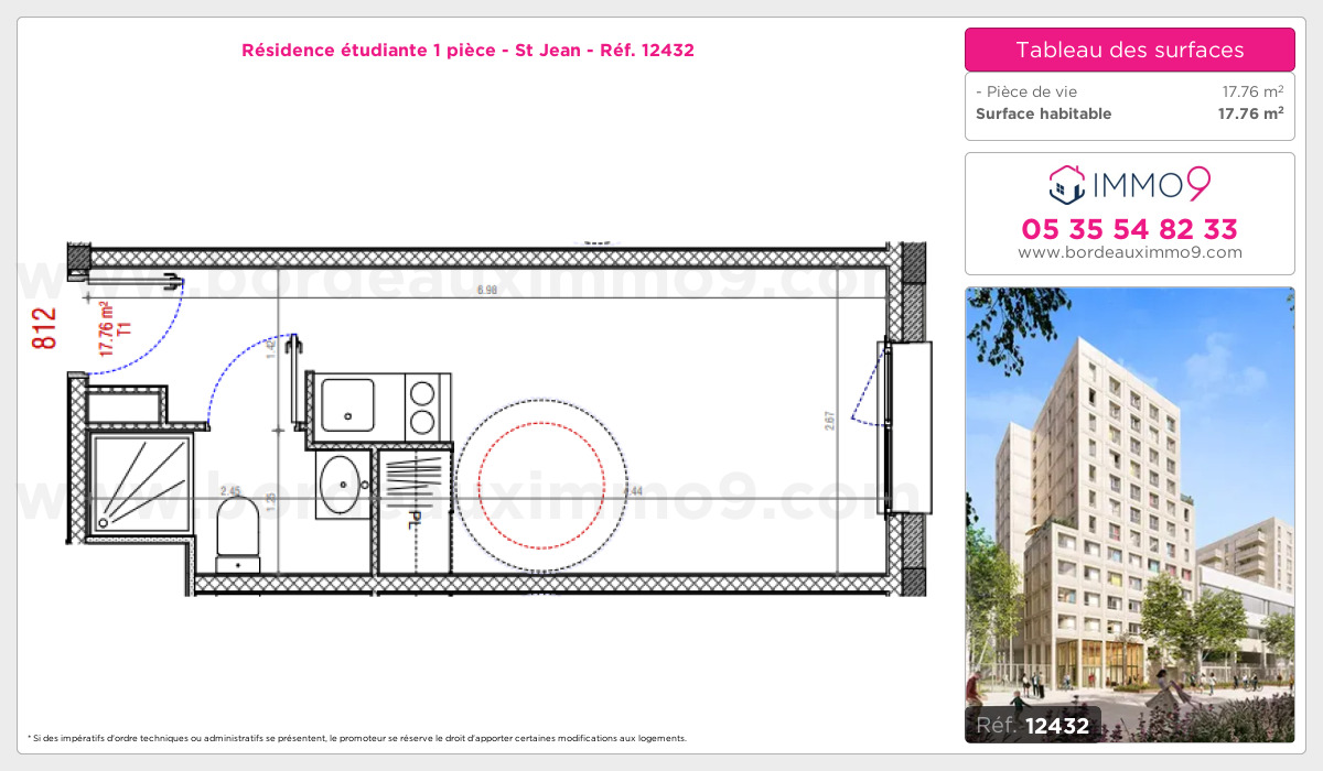 Plan et surfaces, Programme neuf Bordeaux : St Jean Référence n° 12432