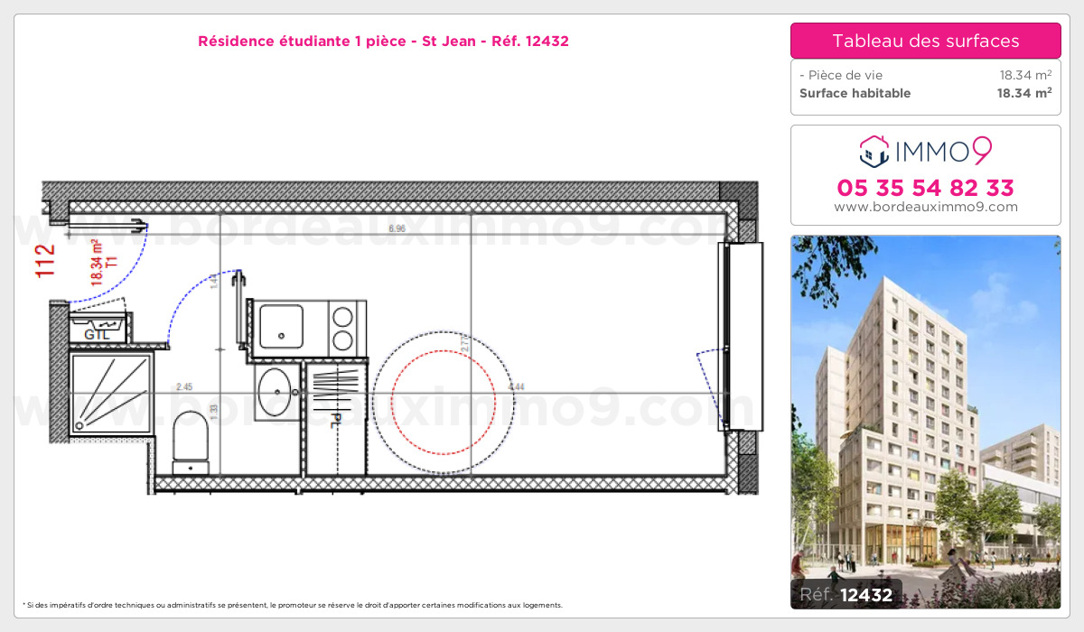 Plan et surfaces, Programme neuf Bordeaux : St Jean Référence n° 12432