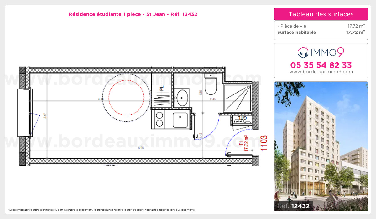 Plan et surfaces, Programme neuf Bordeaux : St Jean Référence n° 12432