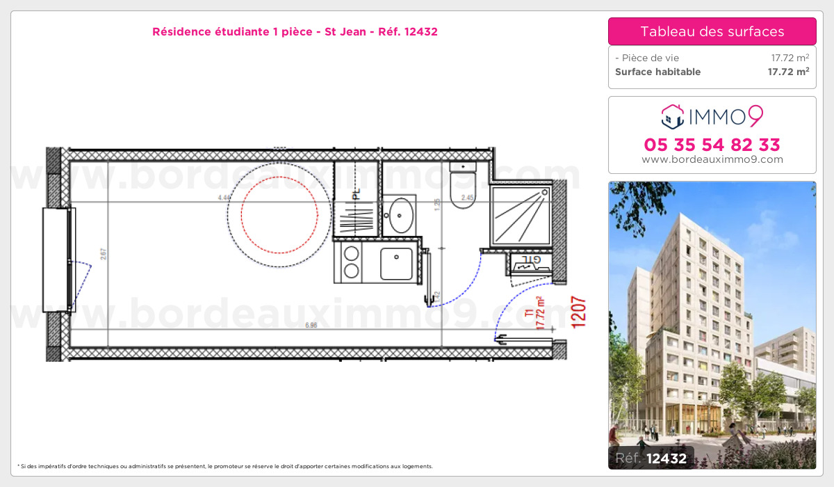 Plan et surfaces, Programme neuf Bordeaux : St Jean Référence n° 12432