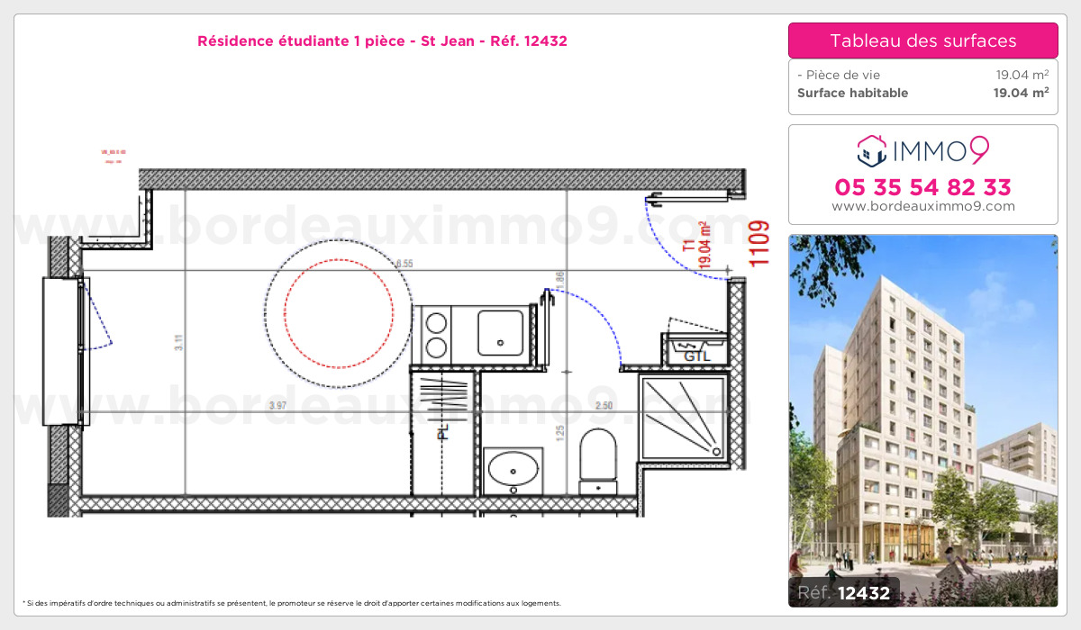 Plan et surfaces, Programme neuf Bordeaux : St Jean Référence n° 12432
