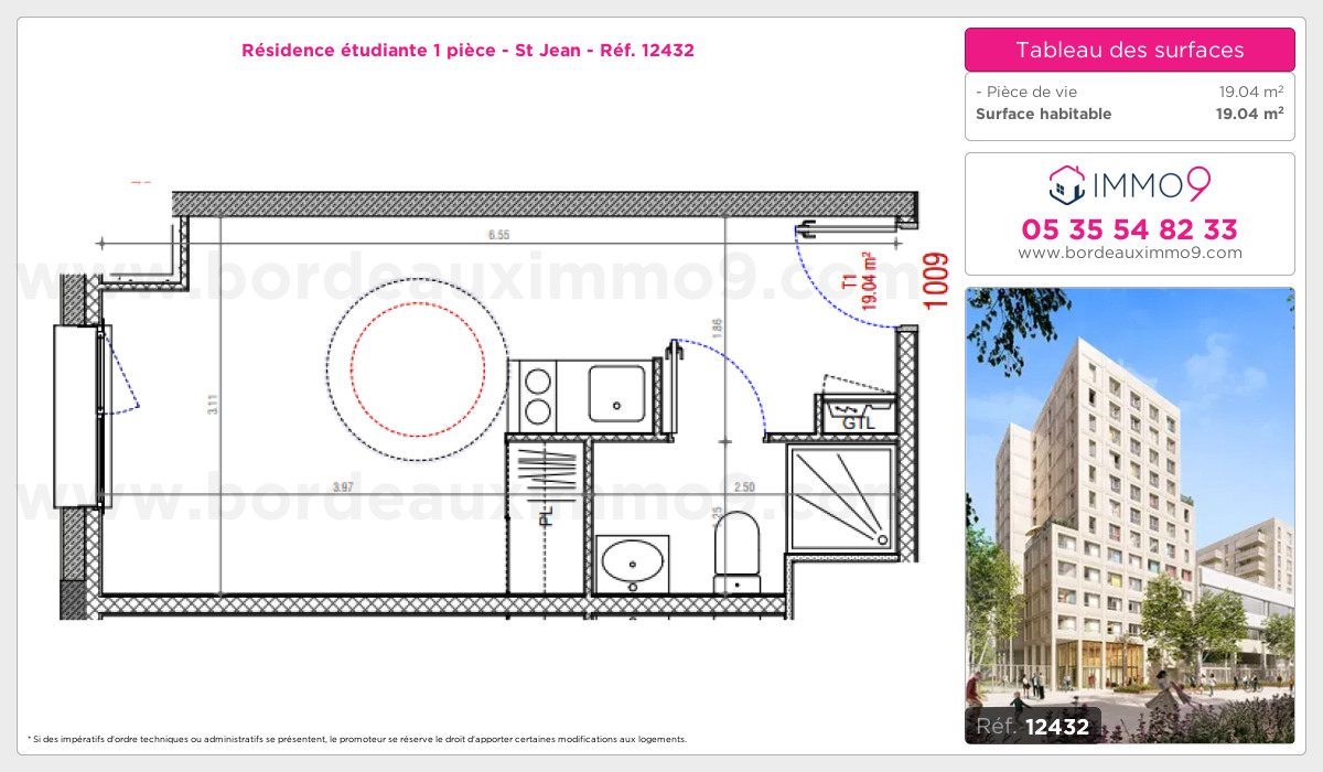 Plan et surfaces, Programme neuf Bordeaux : St Jean Référence n° 12432