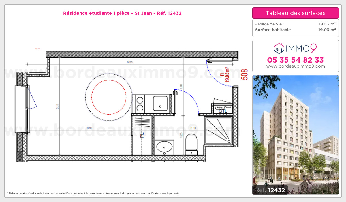 Plan et surfaces, Programme neuf Bordeaux : St Jean Référence n° 12432