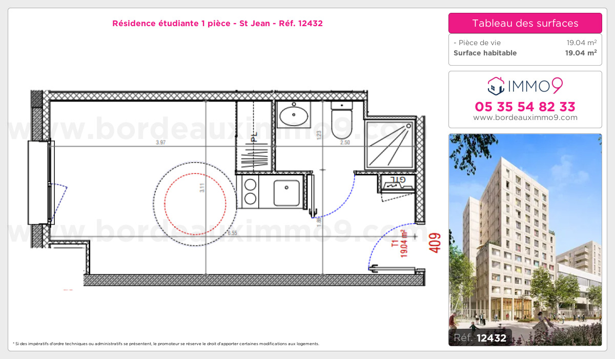 Plan et surfaces, Programme neuf Bordeaux : St Jean Référence n° 12432