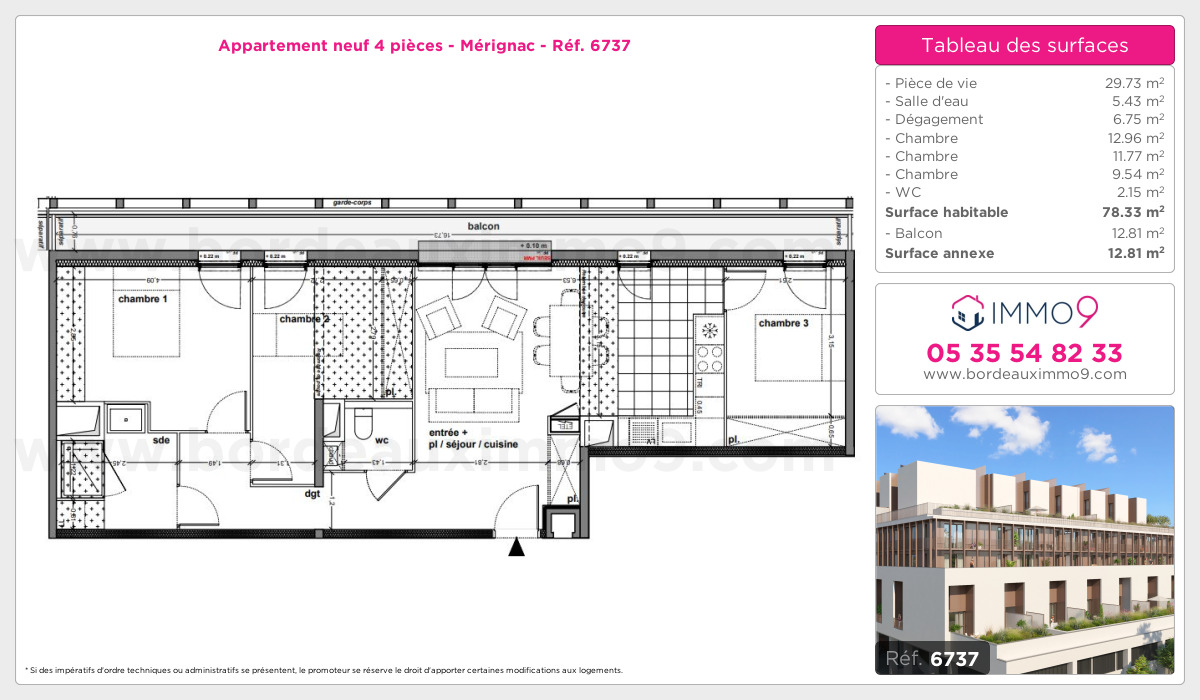 Plan et surfaces, Programme neuf Mérignac Référence n° 6737