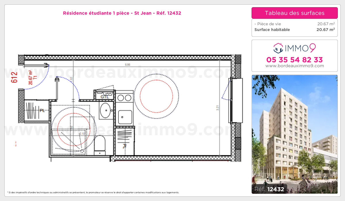 Plan et surfaces, Programme neuf Bordeaux : St Jean Référence n° 12432