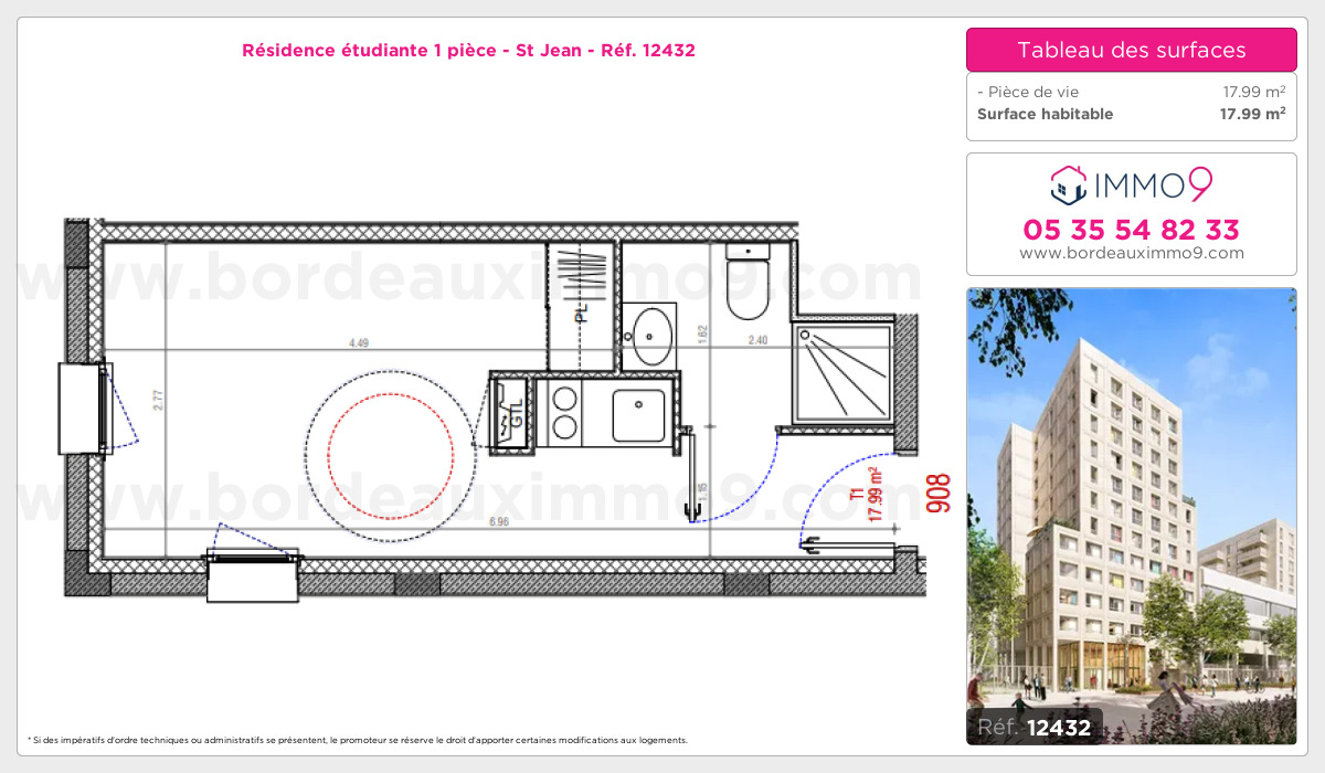 Plan et surfaces, Programme neuf Bordeaux : St Jean Référence n° 12432