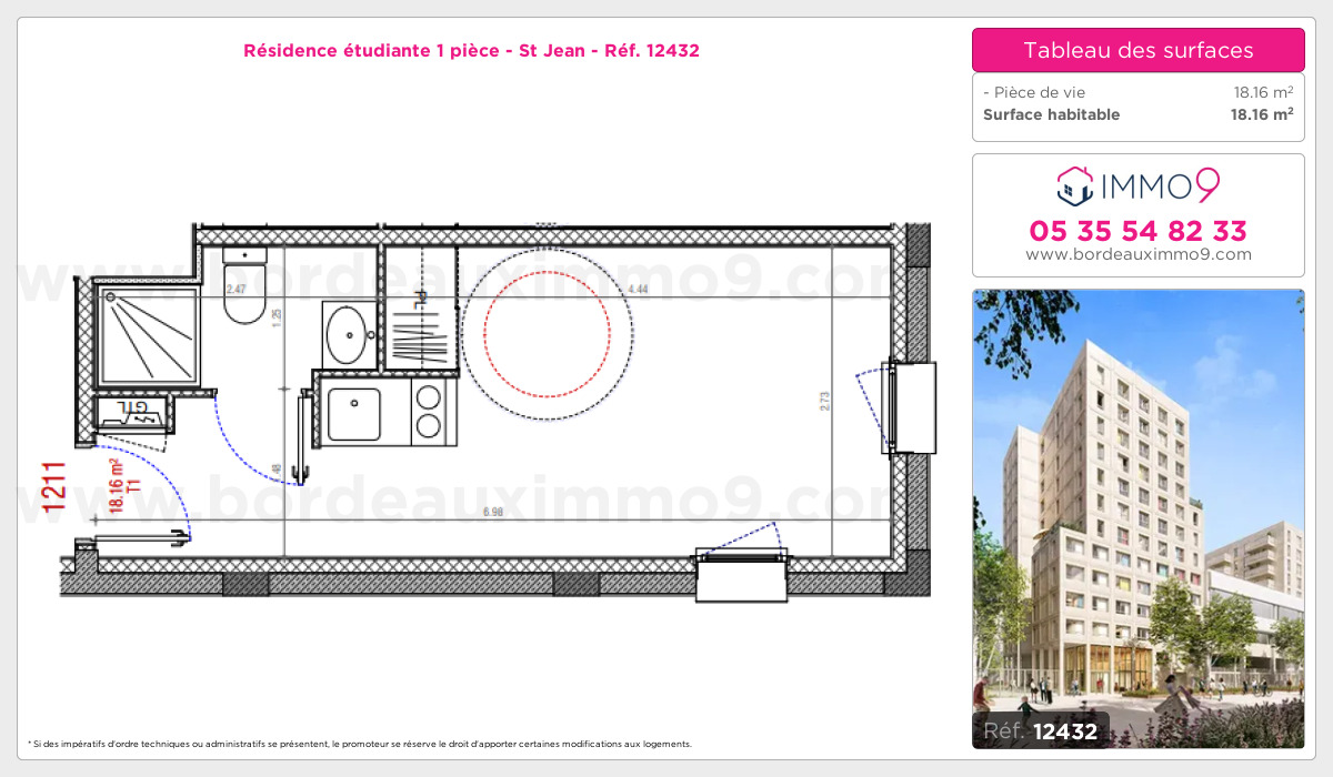 Plan et surfaces, Programme neuf Bordeaux : St Jean Référence n° 12432