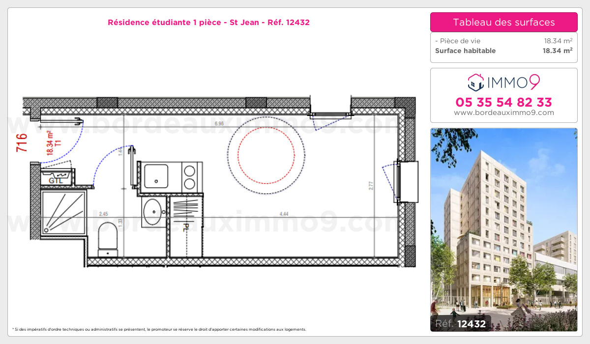 Plan et surfaces, Programme neuf Bordeaux : St Jean Référence n° 12432