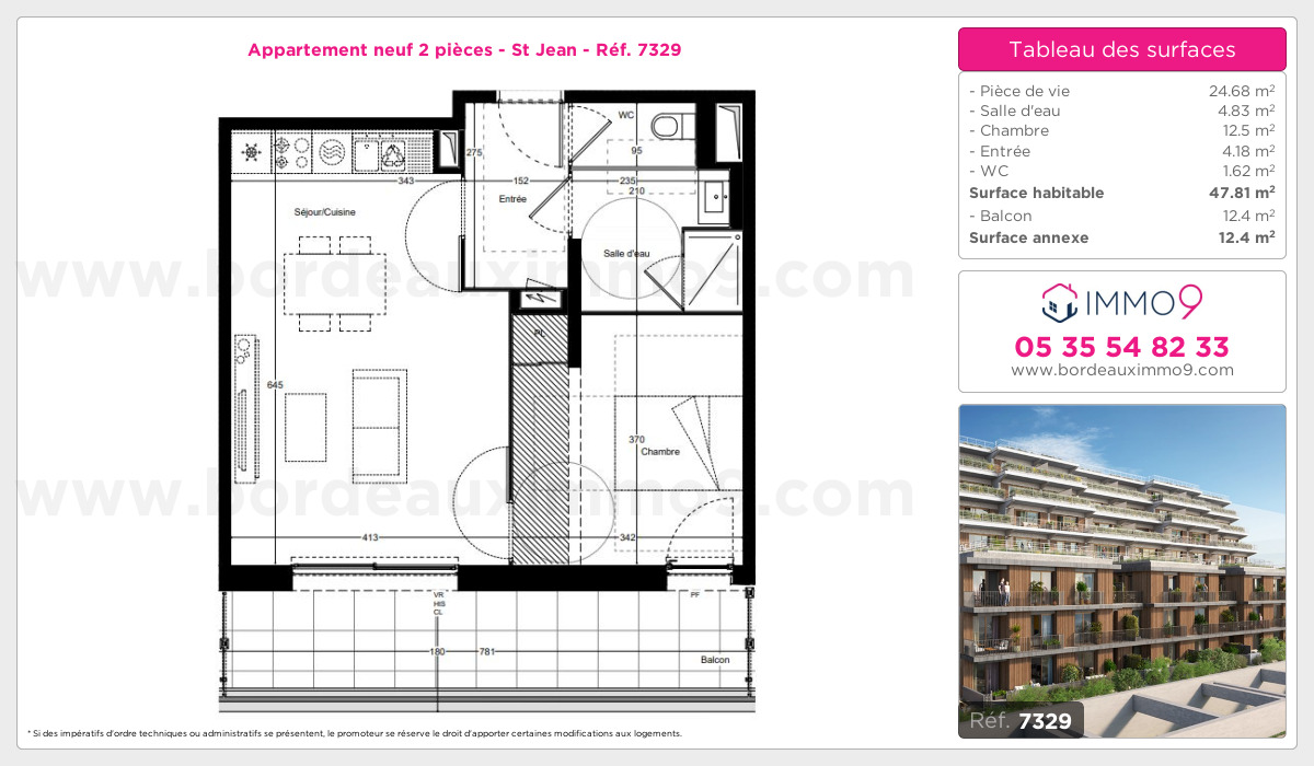 Plan et surfaces, Programme neuf Bordeaux : St Jean Référence n° 7329