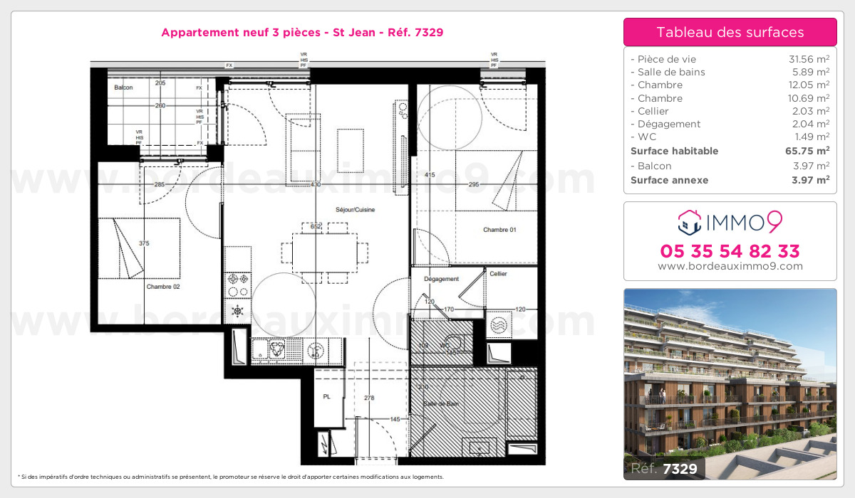 Plan et surfaces, Programme neuf Bordeaux : St Jean Référence n° 7329