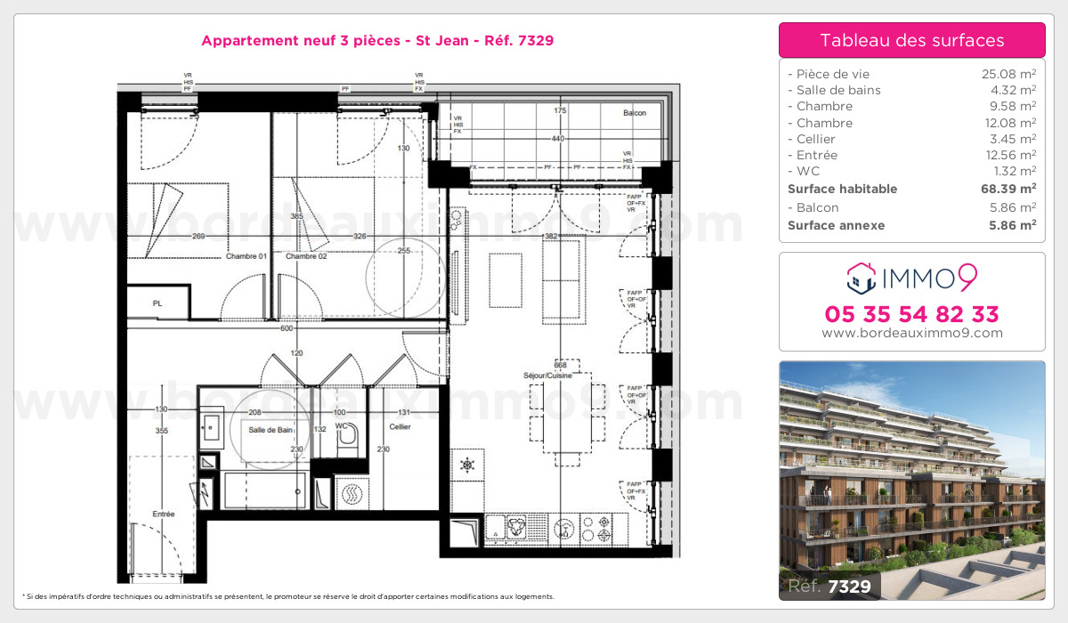 Plan et surfaces, Programme neuf Bordeaux : St Jean Référence n° 7329