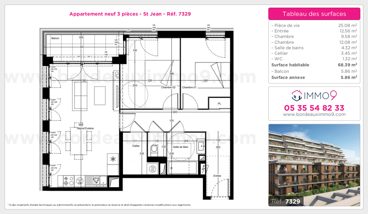 Plan et surfaces, Programme neuf Bordeaux : St Jean Référence n° 7329