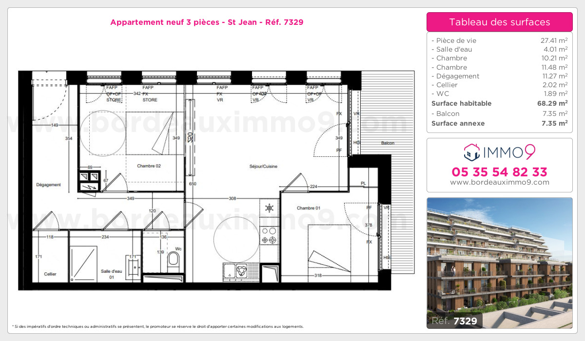Plan et surfaces, Programme neuf Bordeaux : St Jean Référence n° 7329